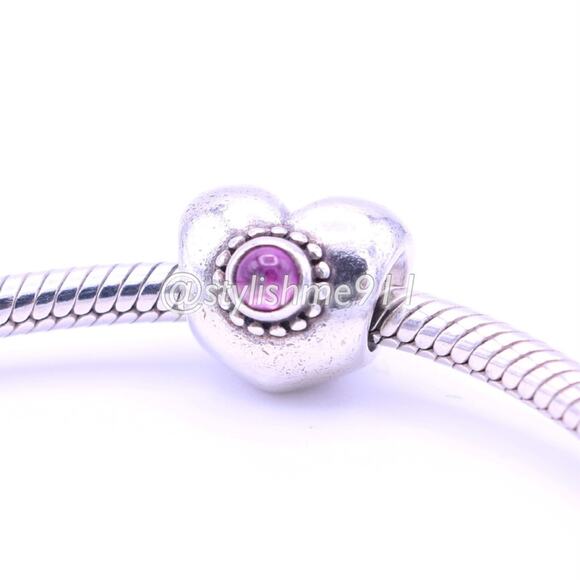 Authentic PANDORA Treasured Heart Charm with Pink Rhodolite - Picture 4 of 11